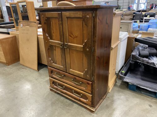 Vintage Wooden 6 Drawer Armoire with Decorative Brass Pulls