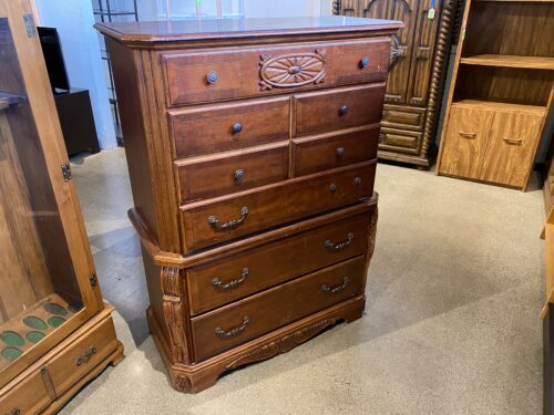 Large Wooden Five Drawer Tallboy Dresser