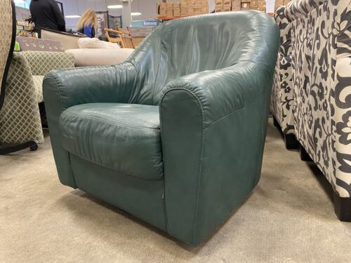 Forest Green Leather Swivel Club Chair