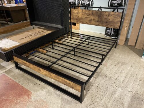 Industrial Style Metal and Rustic Wood Full Bed Frame