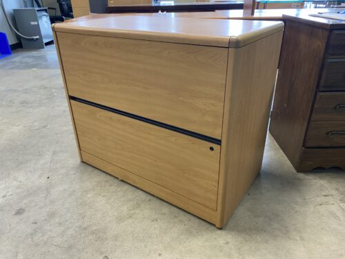 Vintage Wooden Oak Finish 2 Drawer File Cabinet