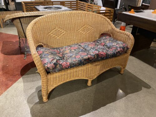 Natural Wicker Loveseat with Floral Cushion