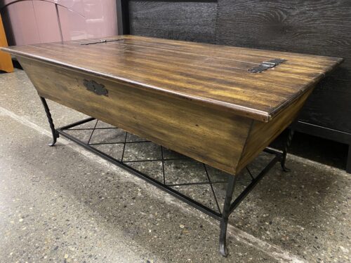 Rustic Walnut Finish Lift Top Coffee Table w/ Metal Base