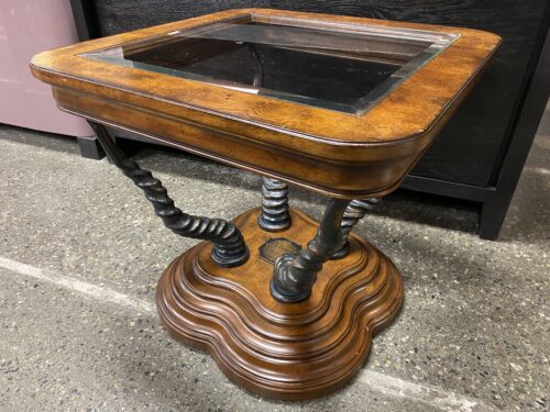 THOMASVILLE Metal Antler Square Accent Table w/ Glass Top