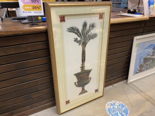 "Elongated Palm I" Print in Gold Ribbed Frame