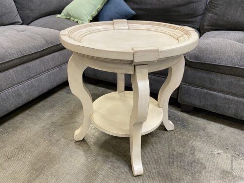 Farmhouse Style Ivory Wooden Round Accent Table