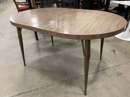 Vintage 70's Brown Dining Table with Metal Base and Leaf Insert