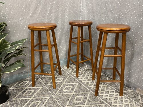 Wooden Mahogany Stained Swivel Seat Barstools  (Set of 3)