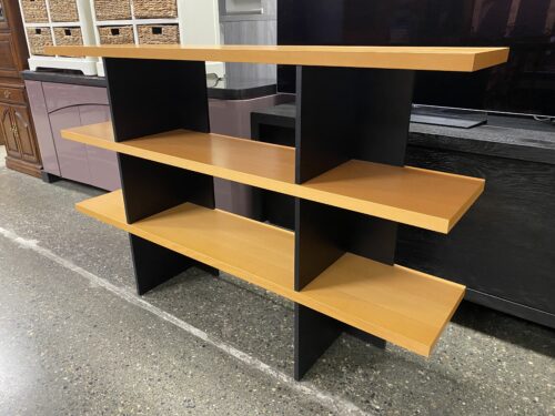 Modern 3-Tier Black & Wood Display Shelf