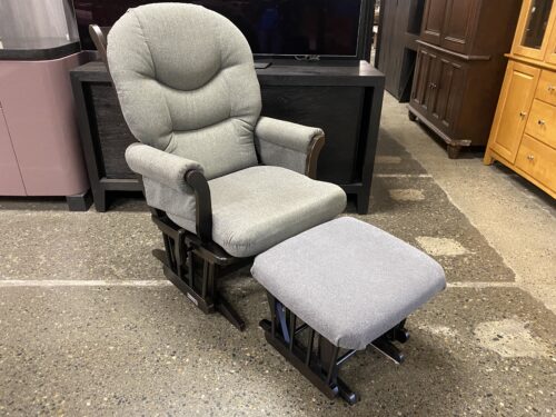 DUTAILIER Wood Farmed Grey Rocking Armchair w/ Ottman