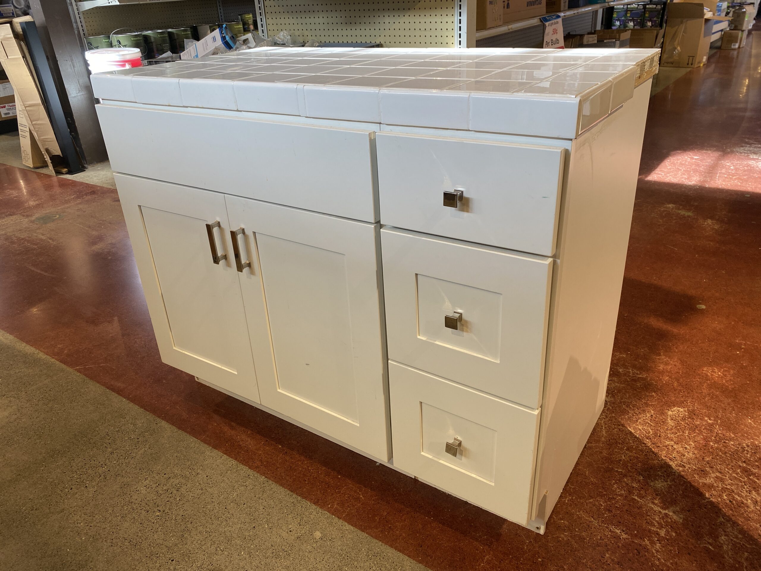 White Tile Cabinet Coffee Bar