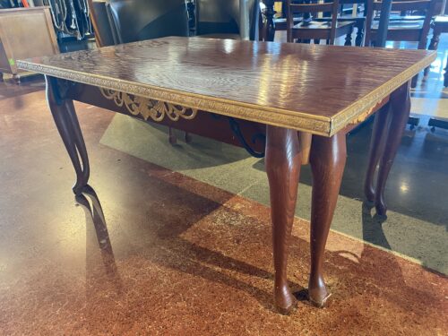 Carved Trim Red Table with Cabriole Legs