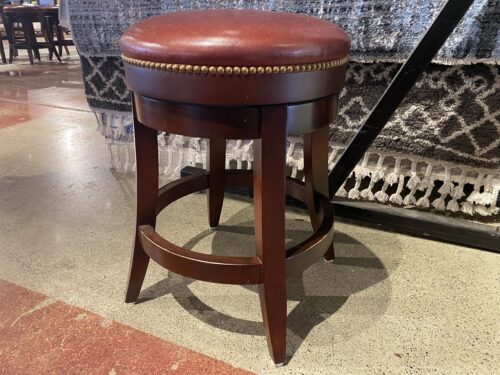Red Leather Bar Stool With Nailhead Trim