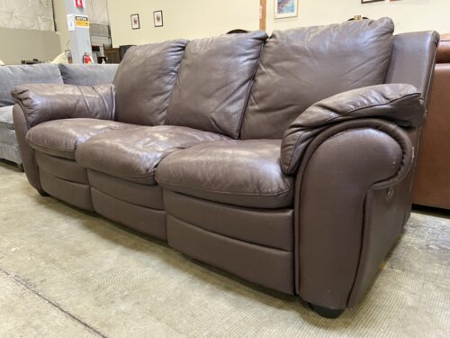 Dark Brown Leather Wide Arm Manual Reclining Sofa