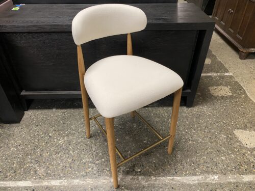 RESTORATION HARDWARE Arno White Fabric Counter Stool w/ Natural Oak & Brass Frame