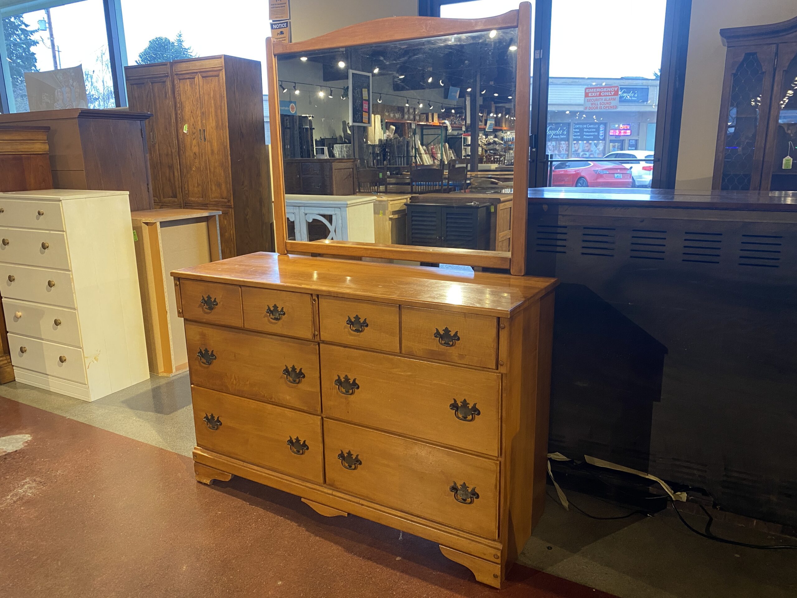 C.B. ATKIN CO. Six-Drawer Solid Maple Wood Dresser With Mirror