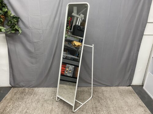 White Floor Mirror w/ Coat Hangers