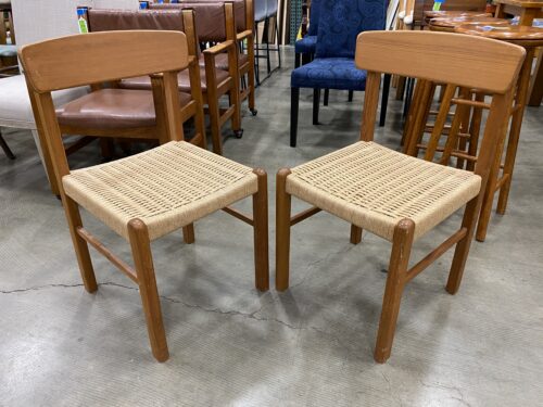 MCM Style Wicker & Teak Dining Chairs (Set of 2)