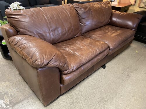 Chocolate Leather Wide Arm Sofa