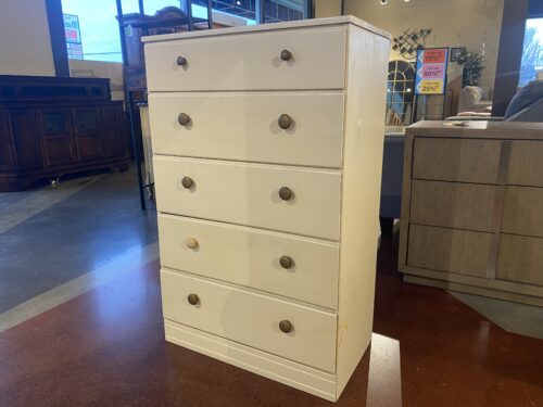 Vintage White 5-Drawer Dresser with Button Knobs