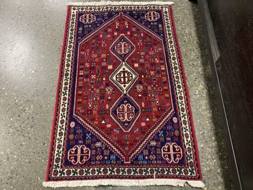 Red & Blue Handwoven Oriental 2.5'x4.25' Rug