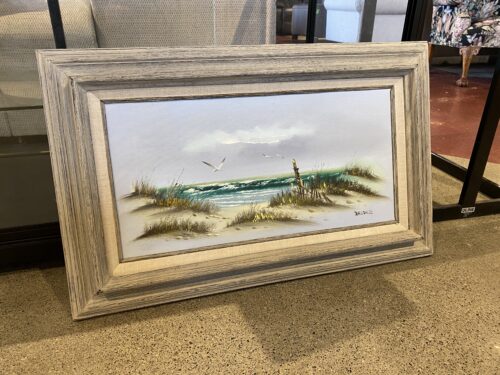 Framed Oil Painting of a Beach Seascape by BROOKE