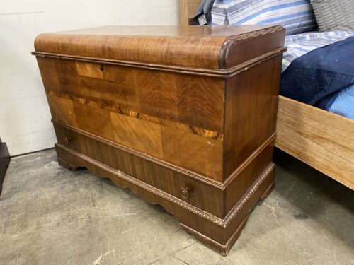 Vintage Cedar Blanket Chest with Lower Drawer and Carved Wood Details