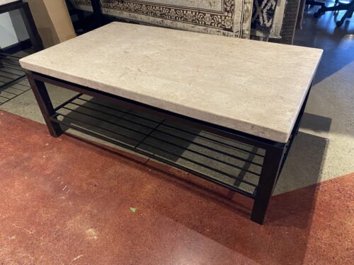 BERNHARDT Tempo Travertine Top Rectangular Coffee Table