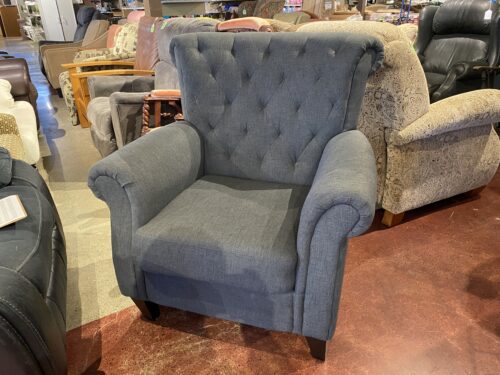 Dark Grey Upholstered Accent Chair with Tufted Back and Rolled Arms