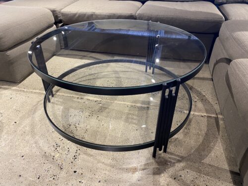 Black Metal Frame Two Tier Coffee Table with Glass Top
