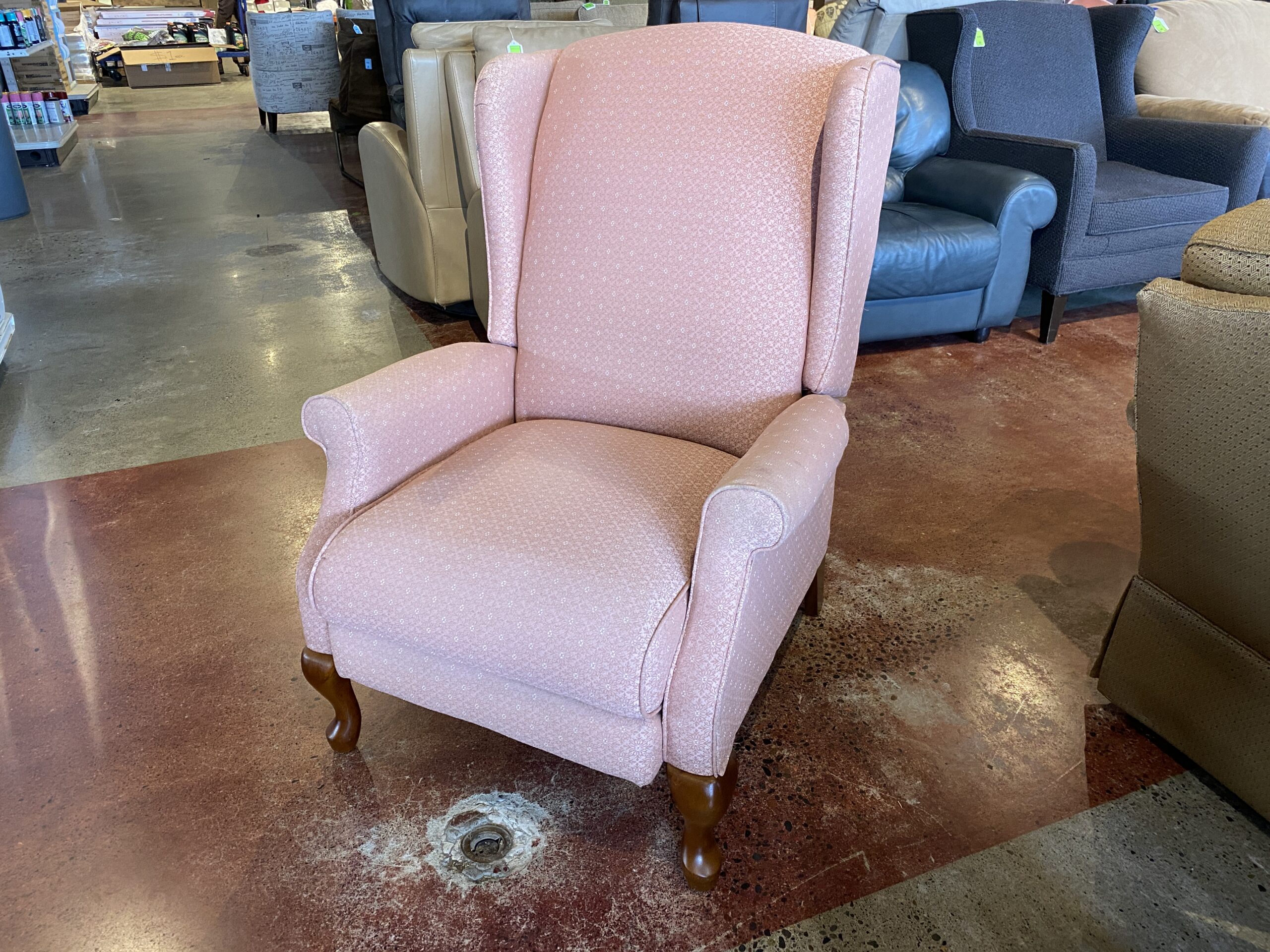 Pink Reclining Wingback Armchair