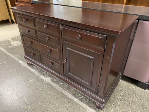 Dark Cherry Finish Dresser w/ 3-Drawers & Cabinet