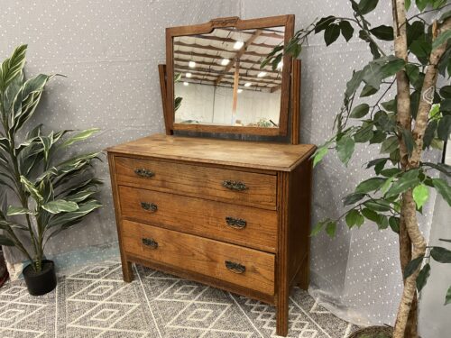 Vintage Wooden 3 Drawer Dresser with Vanity Mirror
