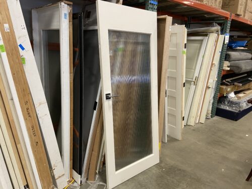 White Wooden Full Glass Reeded Left Swing Door