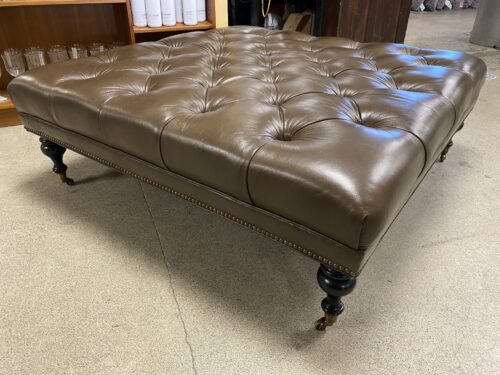 HANCOCK & MOORE Rolling Tufted Brown Leather Ottoman