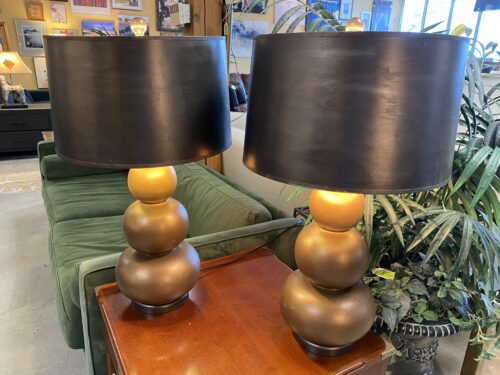 Black & Gold Round Geometric Table lamps (Set of 2)