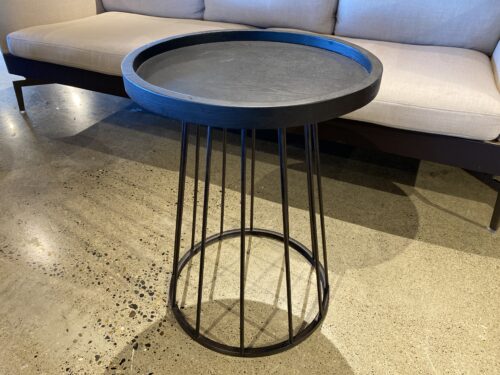 AT HOME Minimalist Black Round Side Table With Cage Base