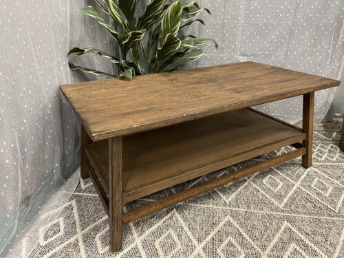 Walnut Finish 2 Tier Picnic Bench Style Coffee Table