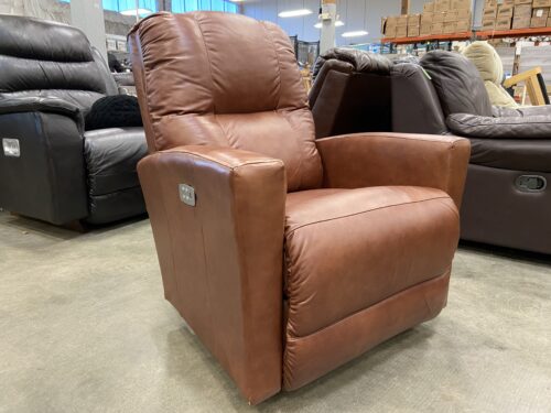 Burnt Caramel Leather Square Arm Full Recline Power Lounger
