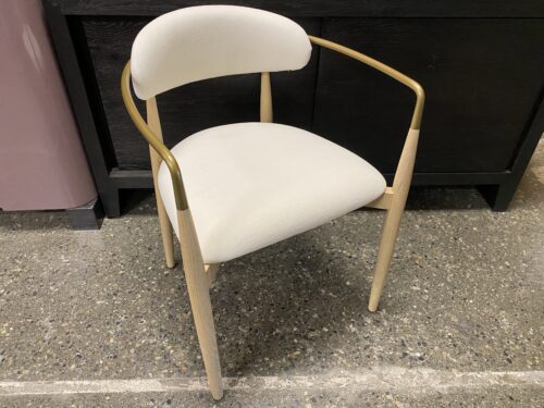 RESTORATION HARDWARE Arno White Fabric Dining Armchair w/ Whitewashed Oak & Brass Frame