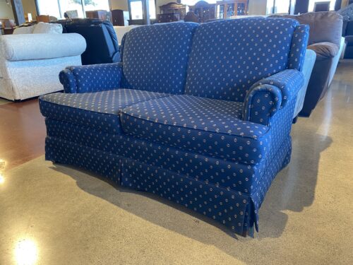 Traditional Vintage Blue Loveseat With Skirted Base