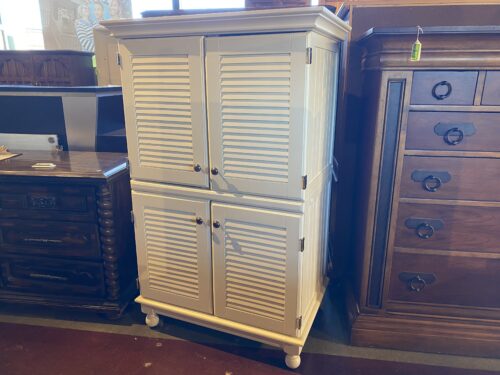 Multi Functional White Storage Armoire With Four Louvered Doors