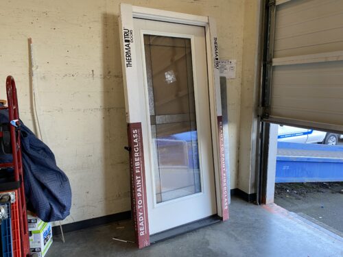 NEW! THERMATRU DOORS 36" Pre-Hung Primed Right Hand Full Lite with Grid Glass Door