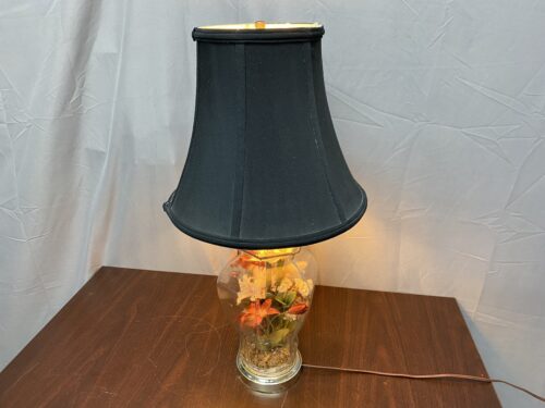 ROYAL DESIGNS INC. Vintage Floral Terrarium Accent Lamp w/ Black Shade