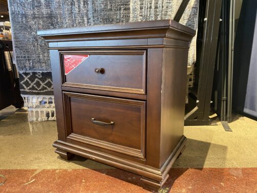 2-Drawer Solid Dark Wood Nightstand With Electrical Outlet