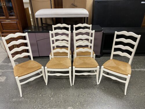 ETHAN ALLEN White Rustic Ladder Back Dining Chairs w/ Woven Seats (Set of 6)