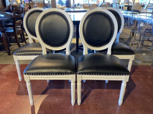 SAFAVIEH  Holloway French Brasserie Leather Oval Side Chair Black And Cream (Set Of 4 Chairs)