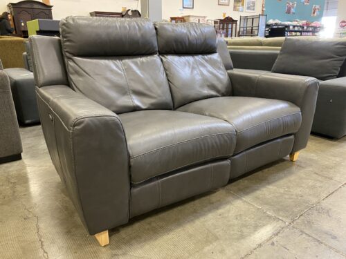 Dark Grey Leather Power Reclining Loveseat