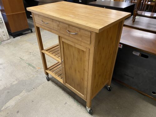 Bamboo Finish Rolling Kitchen Cart