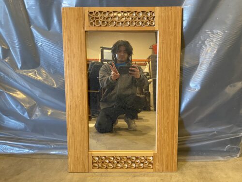 AURA HOME DESIGN Natural Bamboo Zen Mirror with Chuleta Rings Design